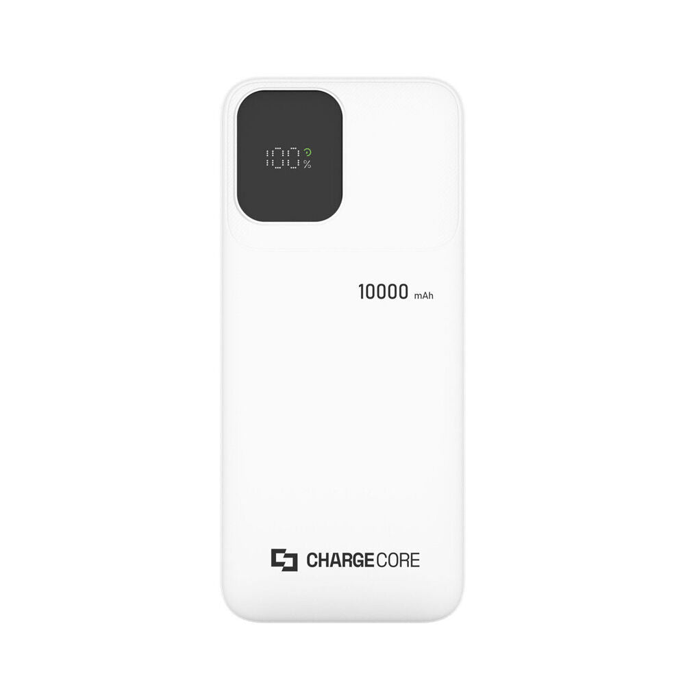Chargecore 10000mAh USB-A to C & 8-Pin SafeCharge Max Powerbank — White
