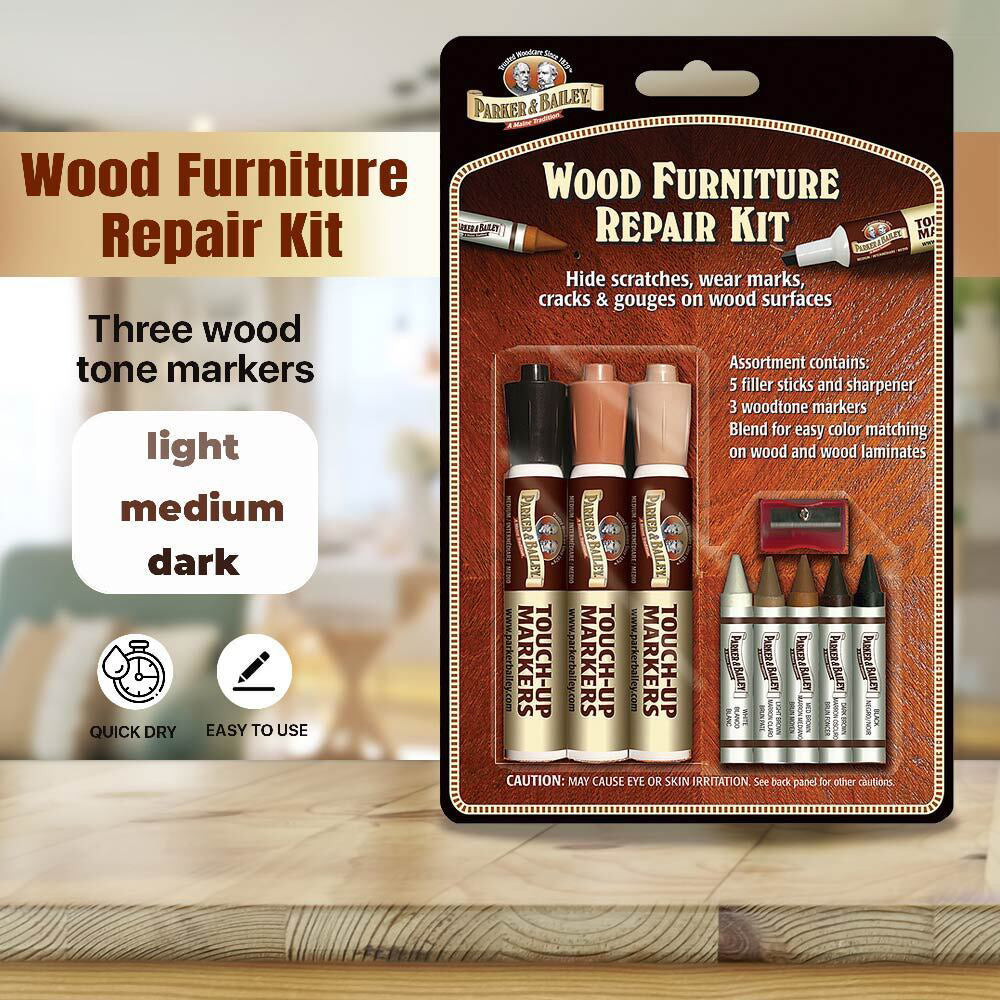 Parker & Bailey Furniture Repair Kit Touch-Up Markers/Filler Stick/Sharpener (9 Pieces)