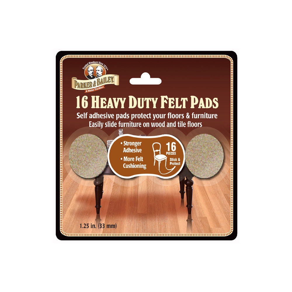 Parker & Bailey 30mm Heavy Duty Adhesive Felt Pads Floor Protector Round (16 Pieces)