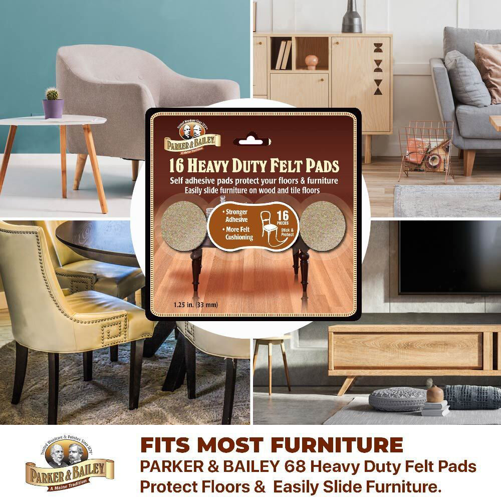 Parker & Bailey 30mm Heavy Duty Adhesive Felt Pads Floor Protector Round (16 Pieces) — image 3