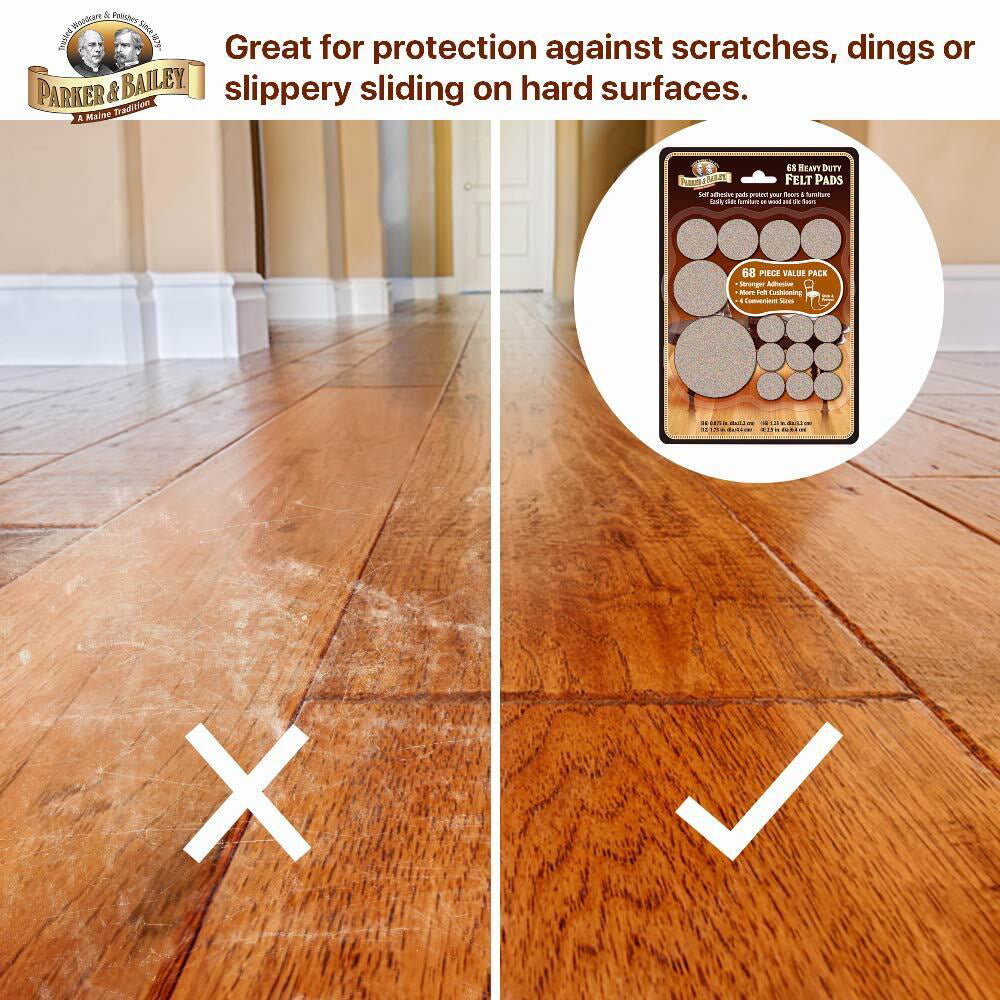 Parker & Bailey Heavy Duty Adhesive Felt Pads Floor Protector Assorted Size (68 Pieces)