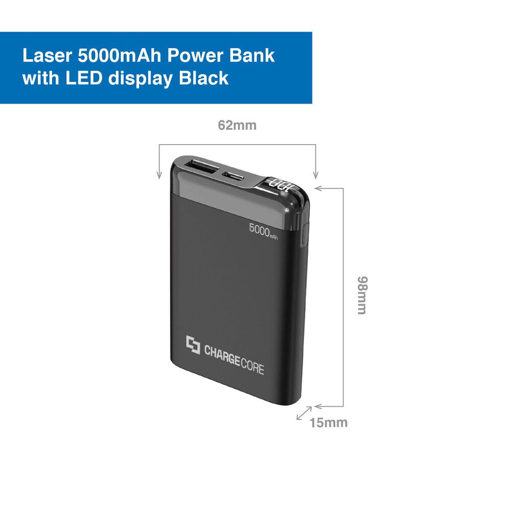 Laser 5000mAh Power Bank Usb-c/usb-a Phone/Mobile Charger w/LED Display Black — image 4