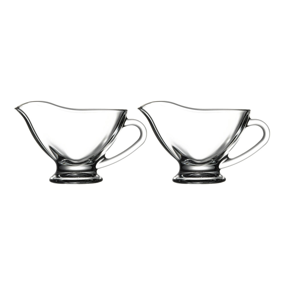 Pasabahce Basic Glass Sauce Boat Set Serving Cup Container w/ Handle Clear (2 Pieces)