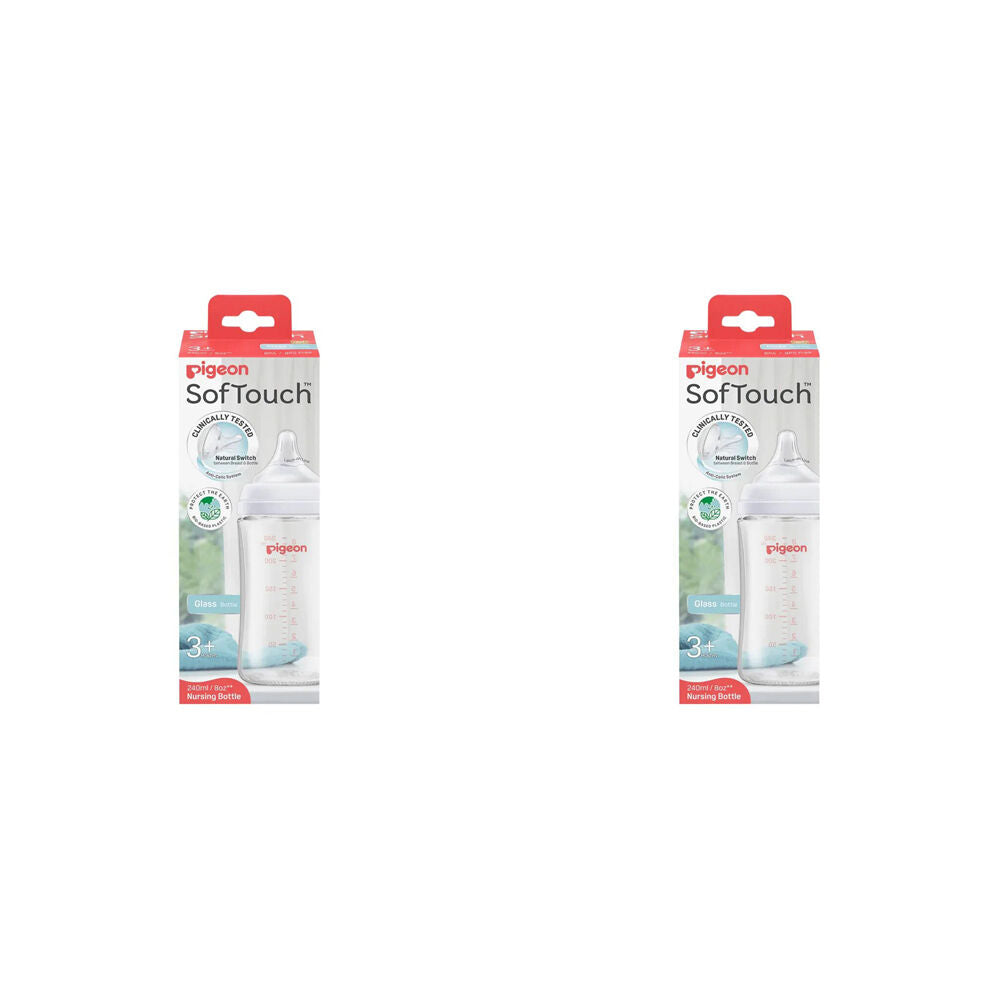 Pigeon 240ml Softouch Glass Nursing Bottle Baby Feeding Container 3m+ (2 Pack)