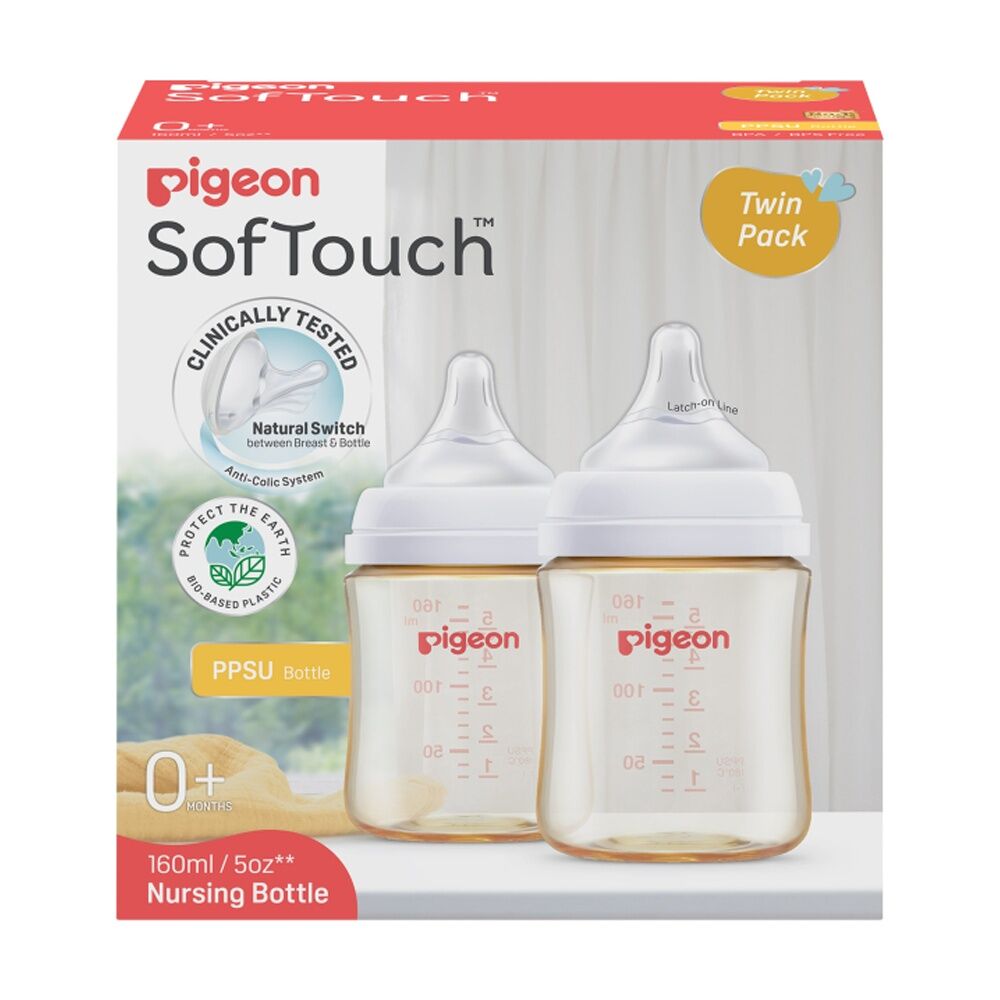Pigeon Softouch BPP Baby Bottle PPSU Twin Pack Anti-Colic 160ml 0m+ (2 Pieces)