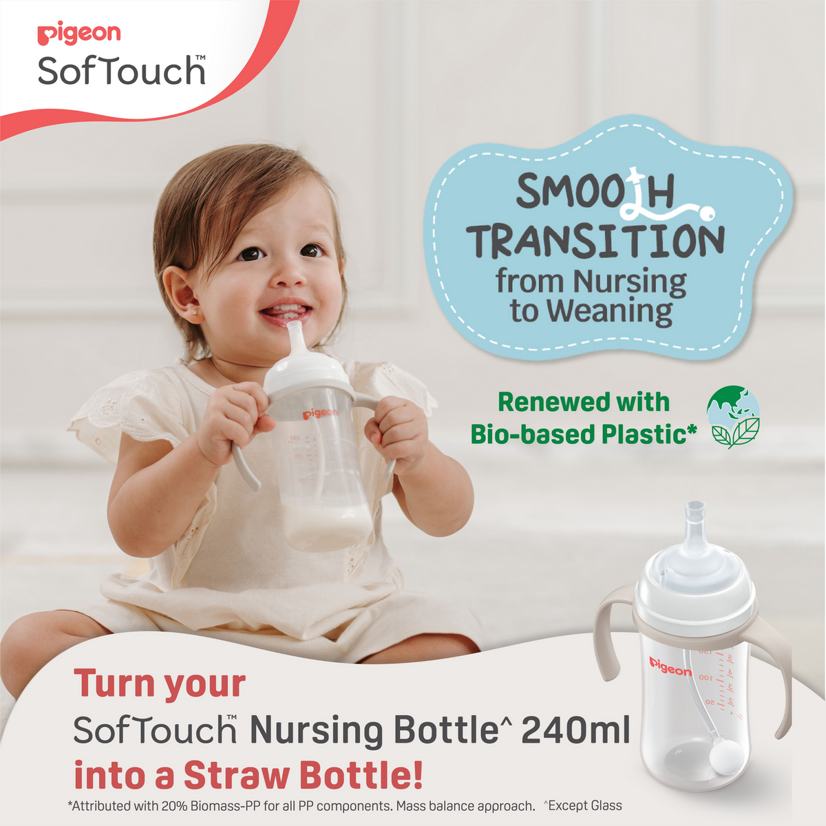 Pigeon Softouch Step-Up Straw Baby Bottle Set 240ml PP Training 6m+ (2 Pack) — image 8