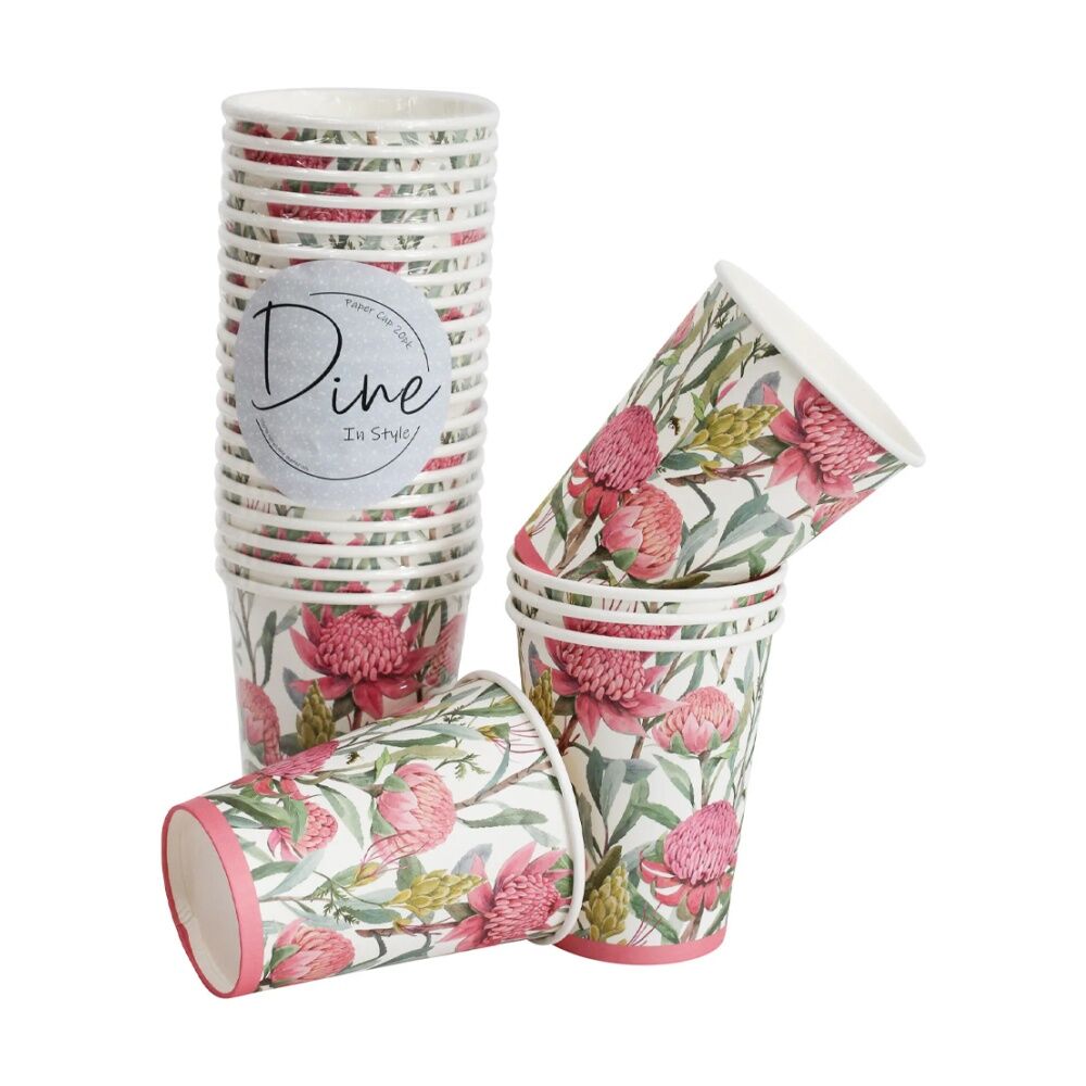 LVD Round 11cm Disposable Paper Cup Dinner Party Drinkware Natives Floral Pink (60 Pieces)