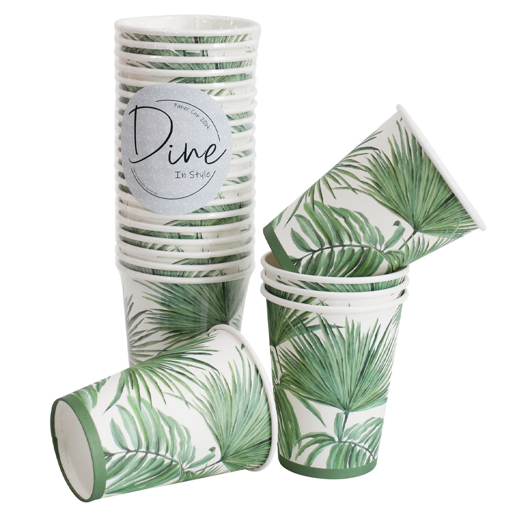 LVD Round 11cm Disposable Paper Cup Dinner Party Drinkware Tropics Trees Green (60 Pieces)