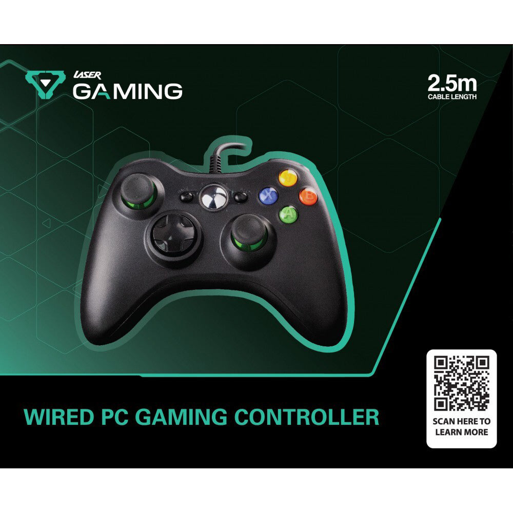 Laser Gaming Laser Wired Usb-a Gaming Controller 2.5m Cable Black For Pc Computer Laptop