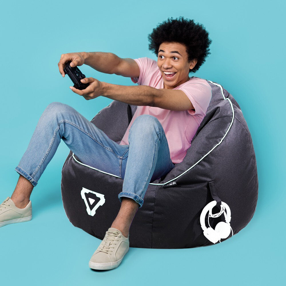 Laser Gaming Fabric Bean Bag Sofa/Chair w/ Headphone Strap & Side Pocket Black — image 2