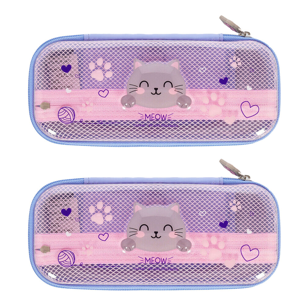 Legami Wonderwow Pencil Case Stationery Organiser 50x23cm Purple Kitty (2 Pack)