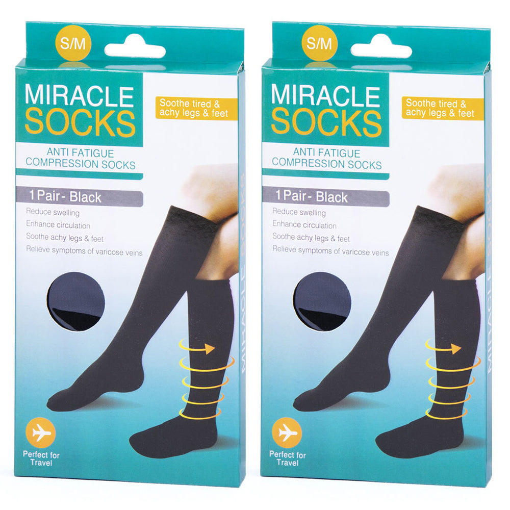 Mirackle Socks Miracle Anti Fatigue Compression Socks Pair M Black (2 Pack)