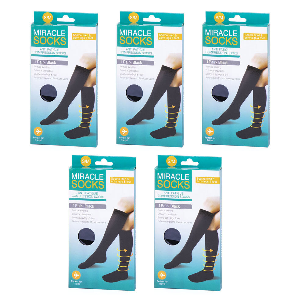 Mirackle Socks Miracle Anti Fatigue Compression Socks Pair M Black (5 Pack)