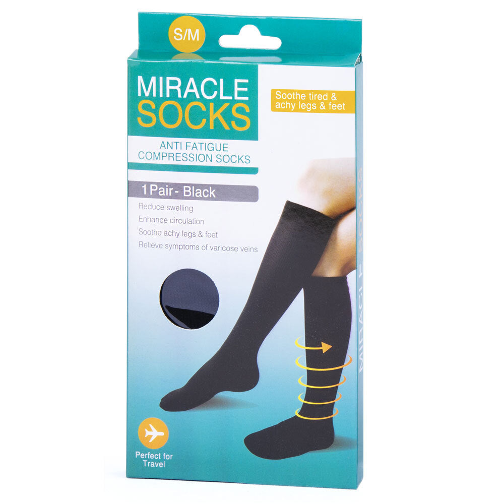 Mirackle Socks Miracle Anti Fatigue Compression Socks Pair M Black