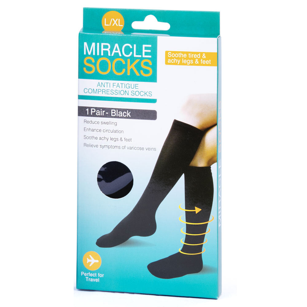 Mirackle Socks Miracle Anti-Fatigue Knee-High Compression Medical Socks Leg Support XL Black