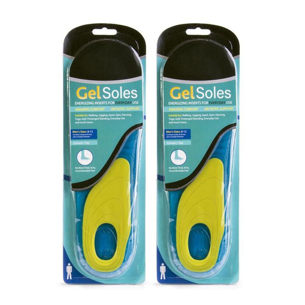 Uniwide Gel Insoles Pair For Male Shoe Sizes 8-13 Trim to Fit Boots/Runners/Sneakers (2 Pack)