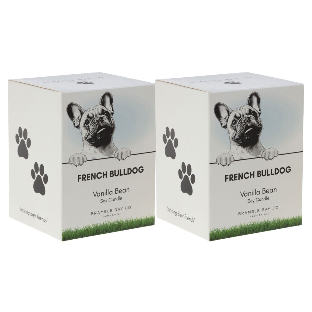 Bramble Bay French Bulldog Soy Candle Vanilla Scented Home Fragrance 300g (2 Pack)