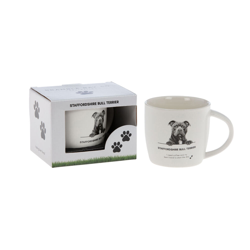 Bramble Bay White Staffordshire Bull Terrier Dog Print Novelty/Coffee Mug