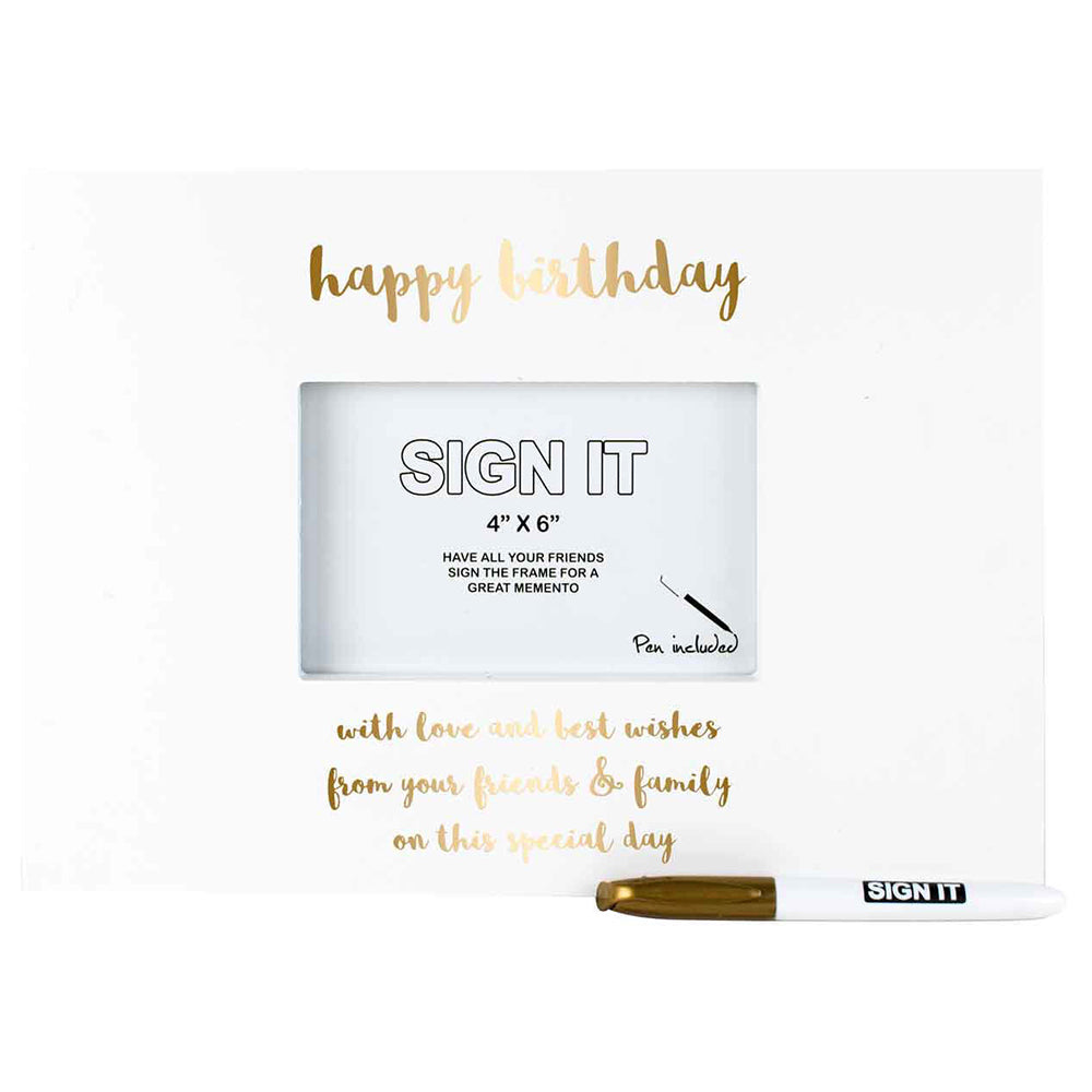 LMD Happy B'day Signature Photo Frame With Marker Gold Foil Novelty/Keepsake Display