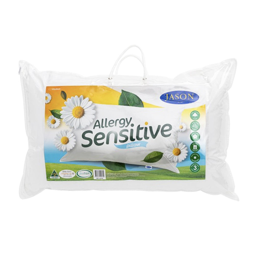 Jason Medium Feel Allergy Sensitive Washable Bed Sleeping Pillow 48 x 73cm White