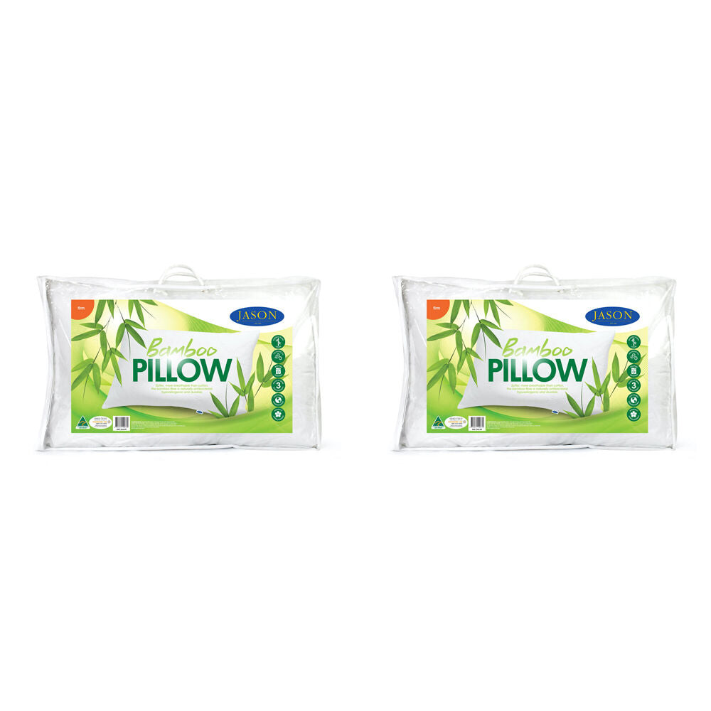 Jason Firm Feel Soft Rectangle Sleeping Pillow Cushion w/ Bamboo Cover White (2 Pack)
