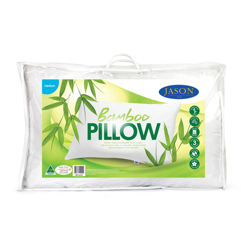 Jason Medium Feel Rectangle Bamboo Pillow Home Bedding Sleeping Cushion White