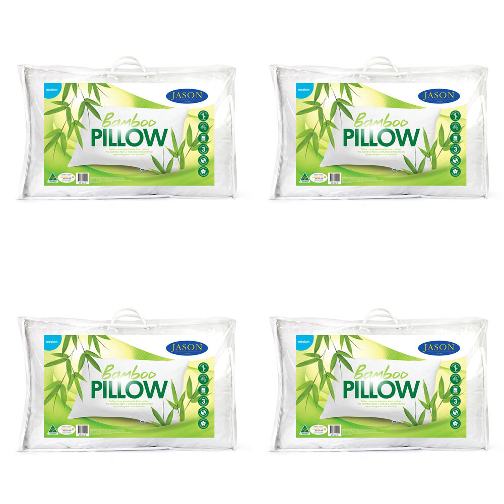 Jason Medium Feel Bamboo Pillow Home Bedding Sleeping Cushion White (4 Pack)