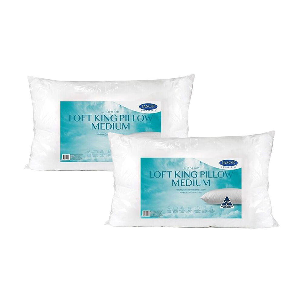 Jason Commercial J-Dream Loft King Pillow Medium 1100gm 50x90cm White (2 Pack)