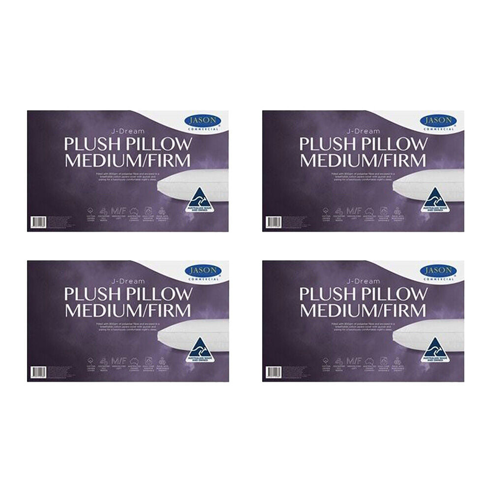 Jason Commercial J-Dream Plush Medium/Firm Gusseted Pillow Standard 48x73cm (4 Pack)