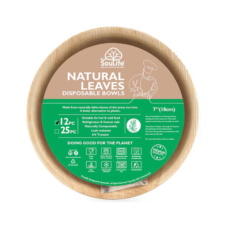 Eco Soulife Areca Nut Leaf Compostable Bowls 500ml 18cm (24 Pieces) — image 2