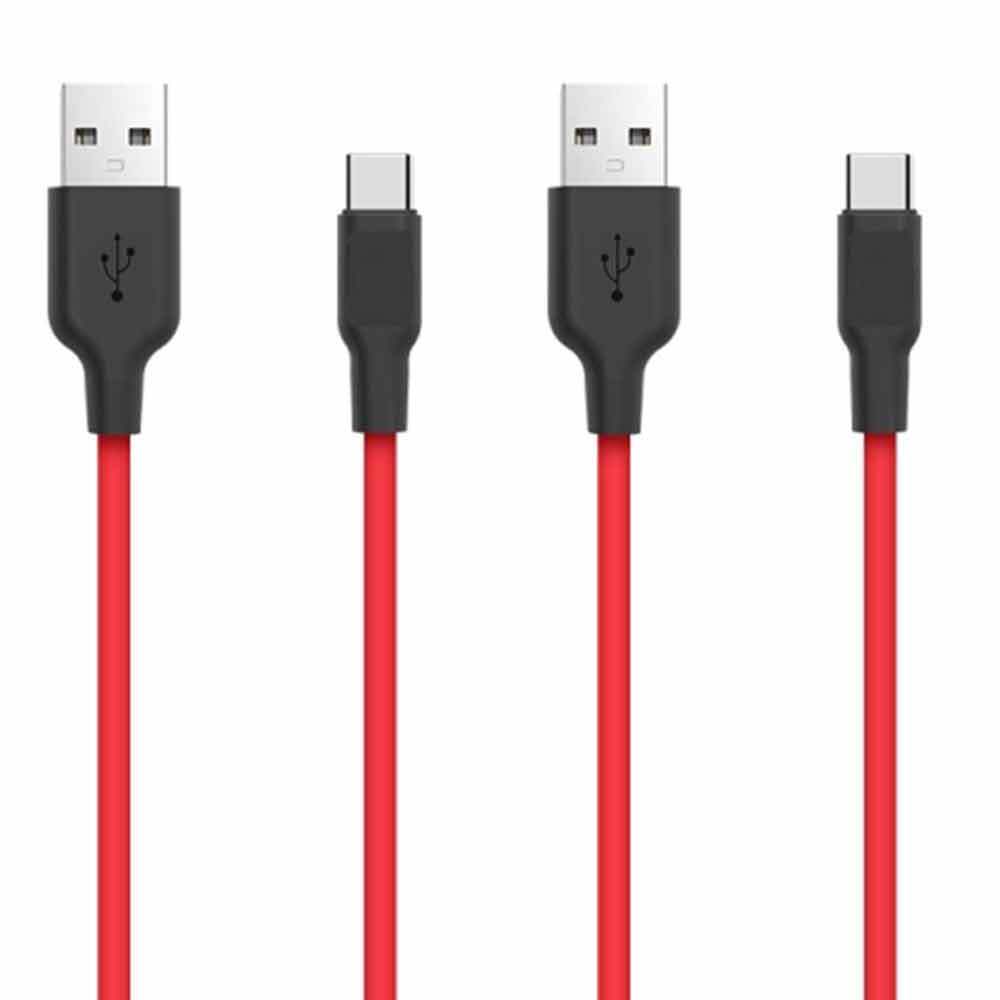 Philex 1m Silicone 2A Charge/Sync Type-C Cable to USB for Samsung/Android Red (2 Pack)