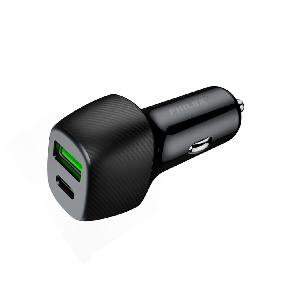 Philex 36W Dual USB-C & USB Ports Car Charger Socket for Phones/Tablets Black — image 3