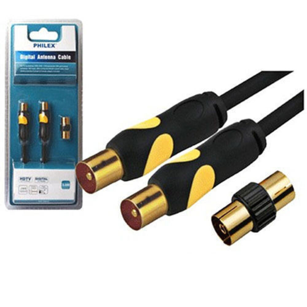 Philex 2m Digital TV to Antenna RG59 Male Cable w/Female Adapter Connector HD TV Ready