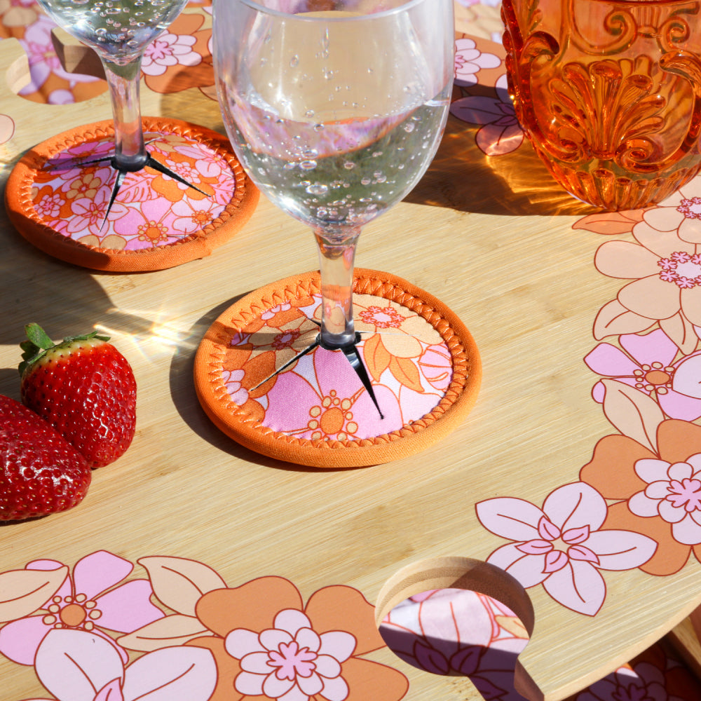 Splosh Picnic 9.5cm Retro Big Floral Wine Glass Rnd Coaster Table Protector Pad — image 2