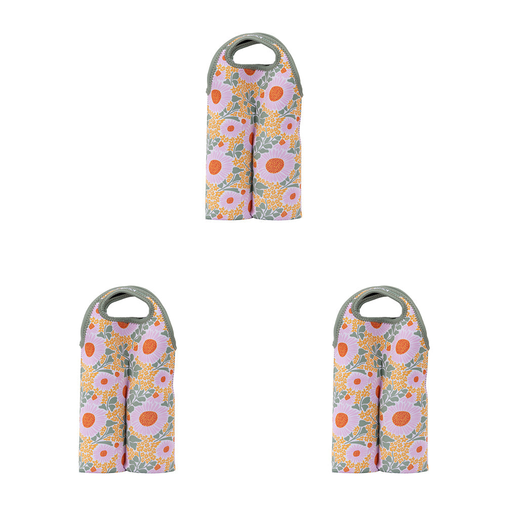 Splosh Picnic 23x37cm Spring Floral Wine Cooler Outdoor Insulated Bag/Carrier (3 Pack)