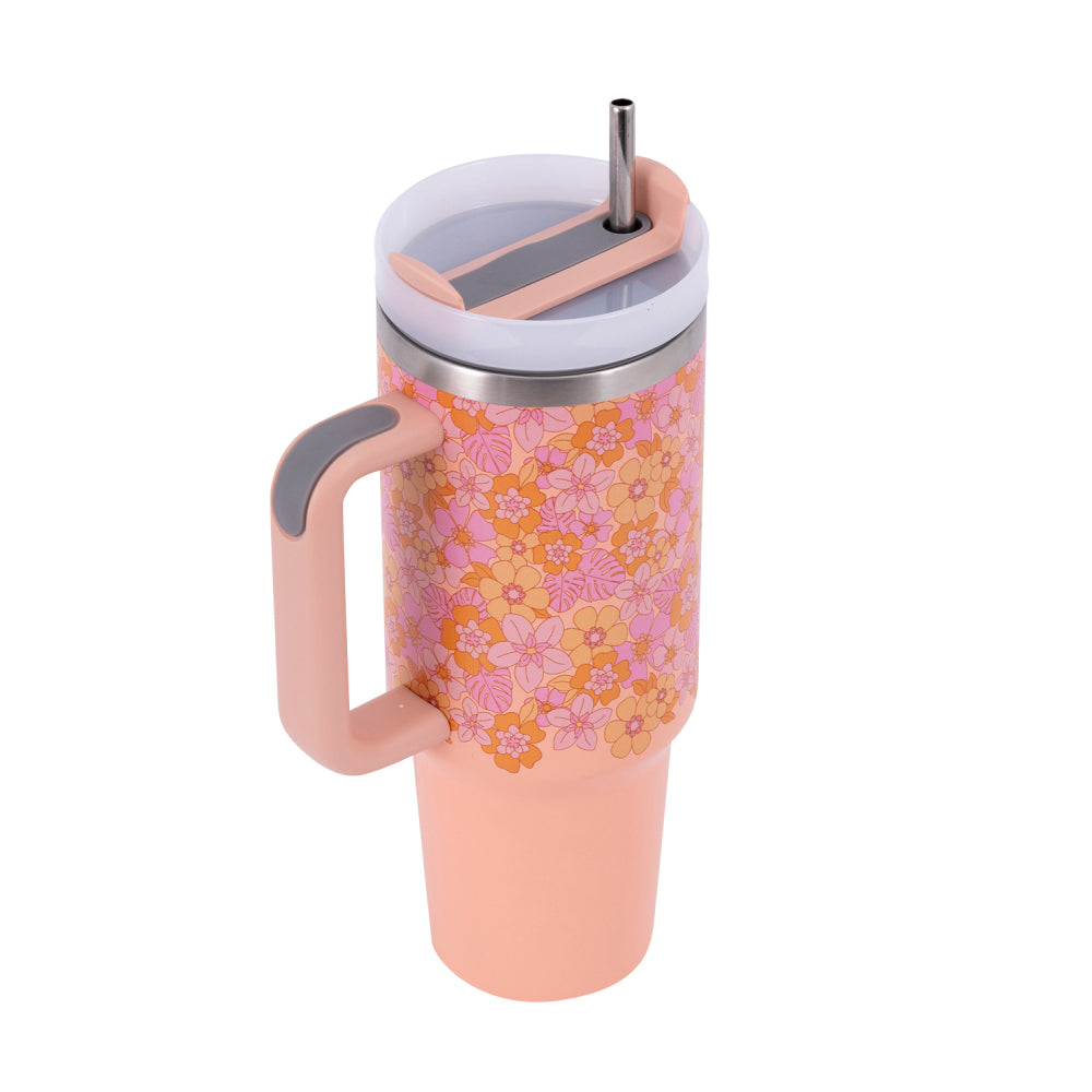 Splosh Picnic 1.2L Retro Floral Double Wall Insulated Water Tumbler w/ Straw — image 3