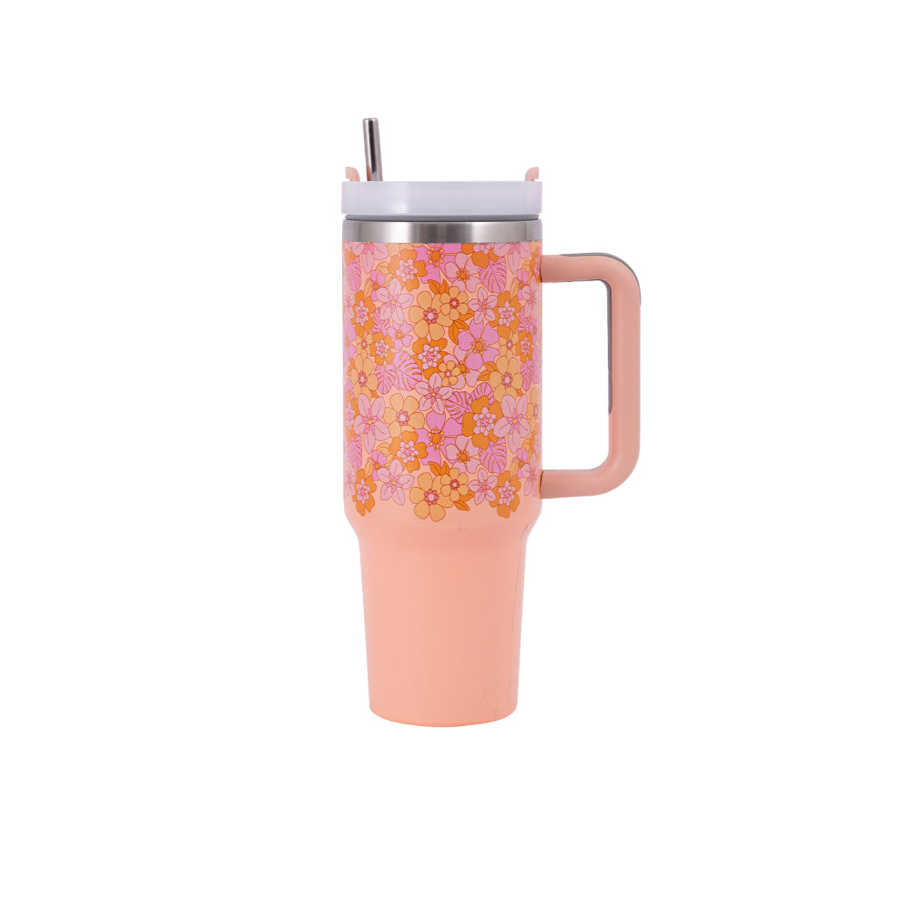 Splosh Picnic 1.2L Retro Floral Double Wall Insulated Water Tumbler w/ Straw — image 2