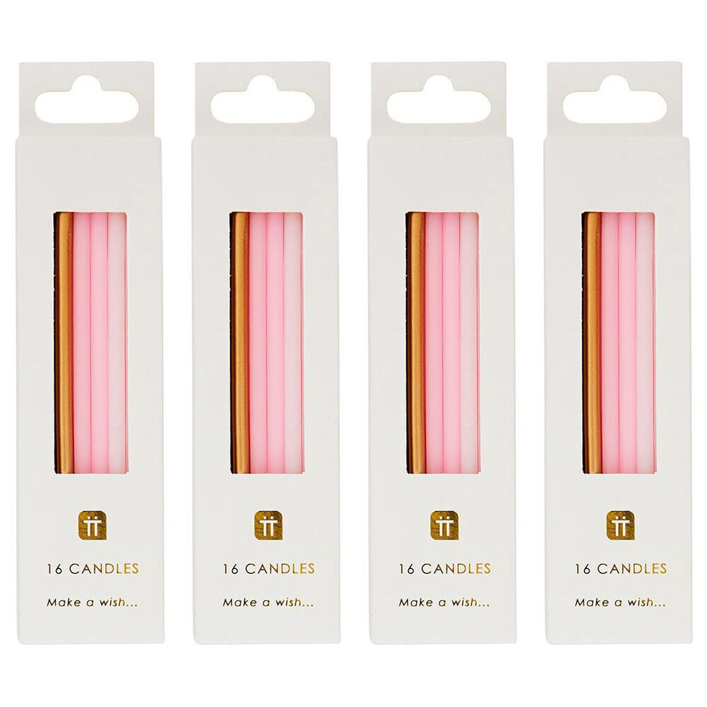 Talking Tables 16pc Talking Tables Straight Birthday Candles Party Decoration 10cm Pink (4 Pack)
