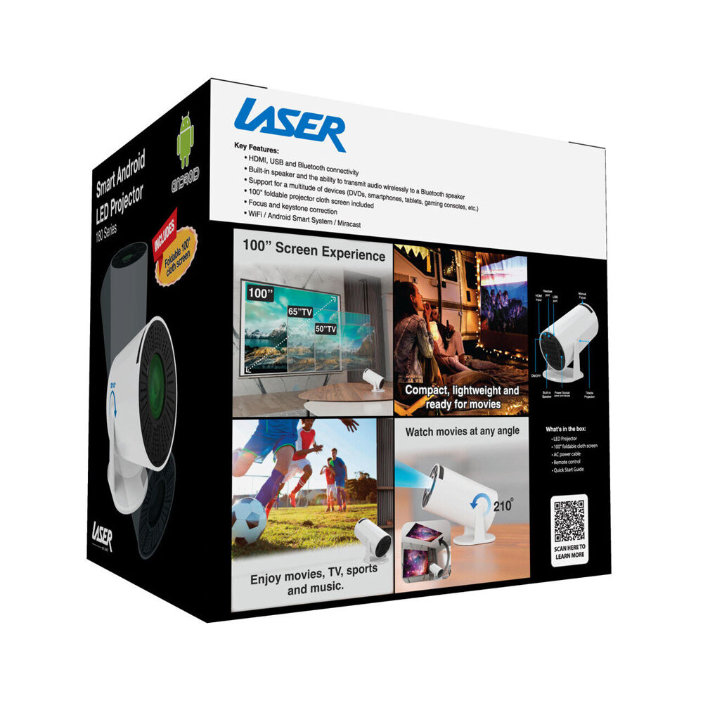 Laser White 100in Multi-Angle Tube Android LED Projector Expansive Screen — image 4