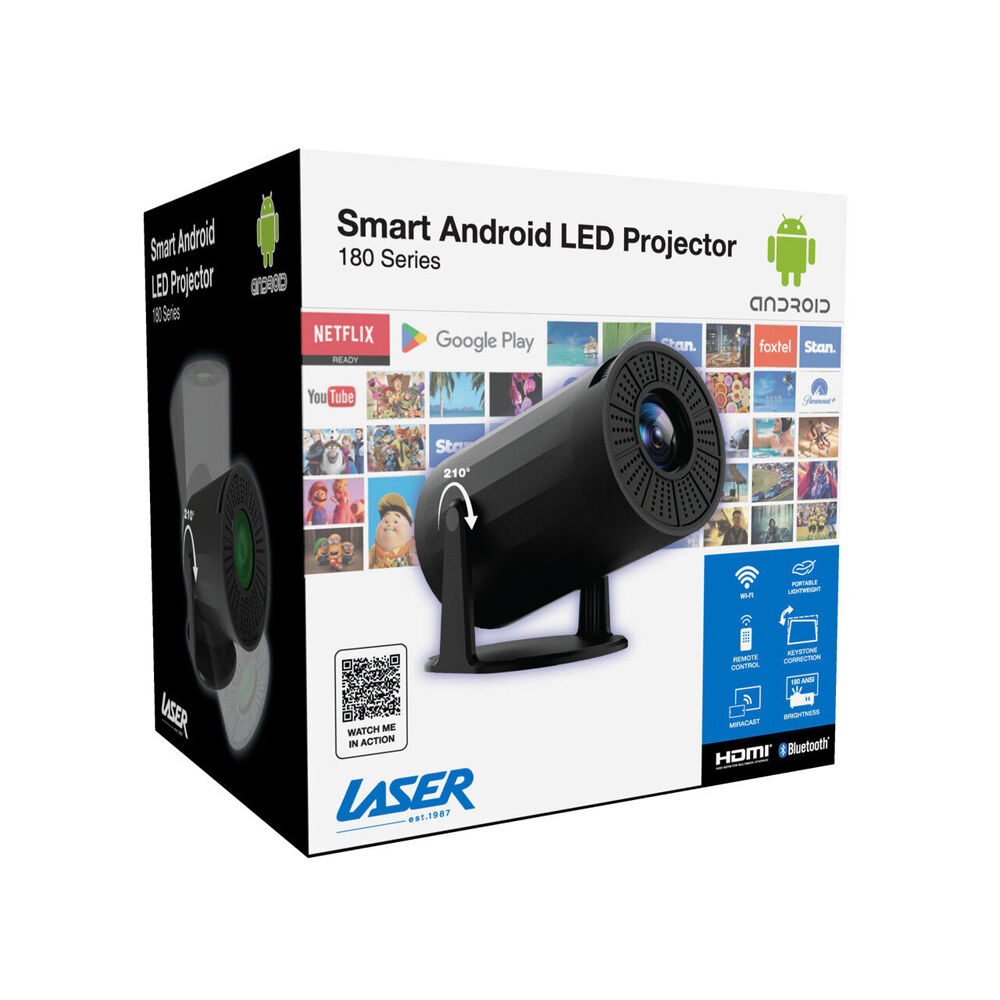 Laser Black Multi-Angle 1080p Android LED Compact Projector HD Resolution — image 3