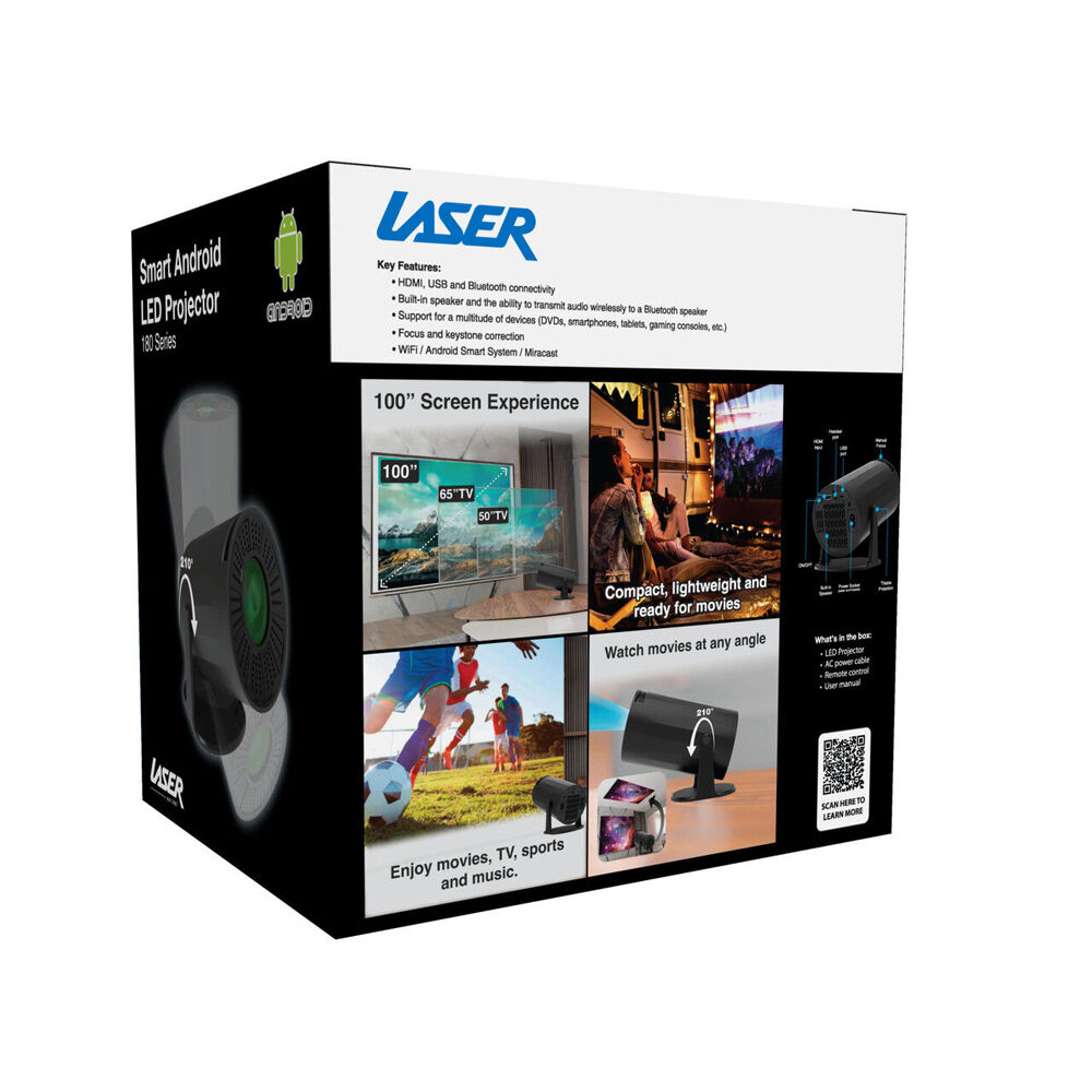 Laser Black Multi-Angle 1080p Android LED Compact Projector HD Resolution — image 4