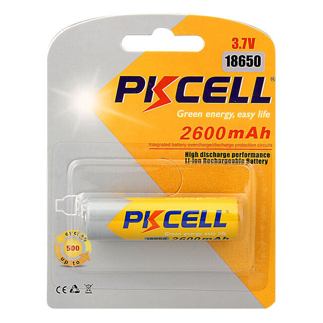 Pkcell 18650 3.7V 2600mAH Lithium High Drain Rechargeable Reusable Battery