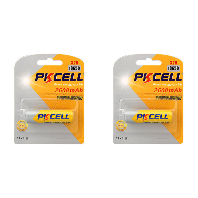 Pkcell 18650 3.7V 2600mAH Lithium High Drain Rechargeable Reusable Battery (2 Pieces)
