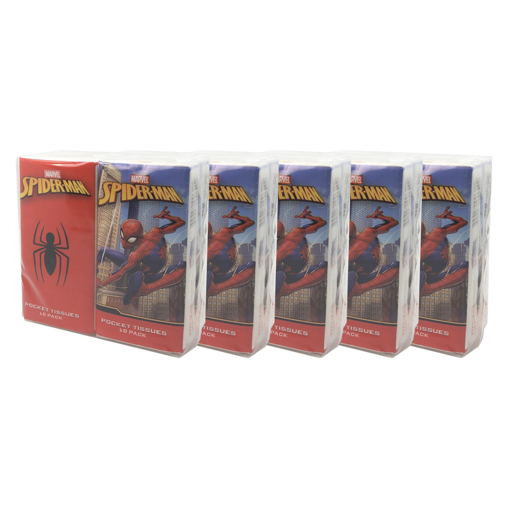 Spiderman 20x10pc Kids Pocket Travel Facial Tissues Portable Pack (5 Pack)