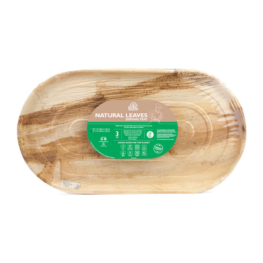 Eco Soulife Disposable Compostable Areca Nut Leaf Large Serving Trays 56cm (3 Pieces)