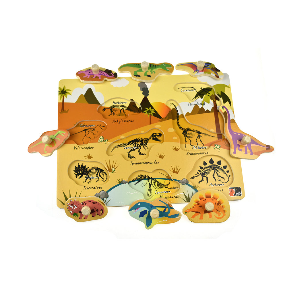 Koala Dream 2 In 1 Dinosaur Peg Wooden Puzzle Educational Game Toy Kids 18m+