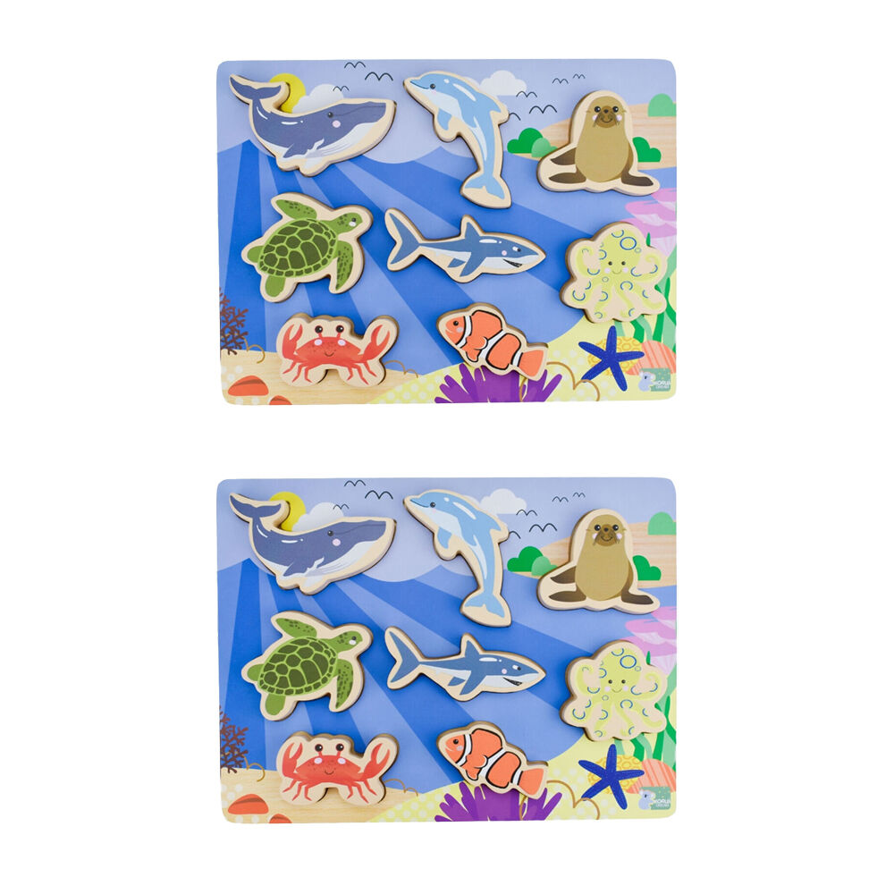 Koala Dream Wooden Chunky Puzzle Toy 8 Piece Sea Animals Kids 12m+ (2 Pack)