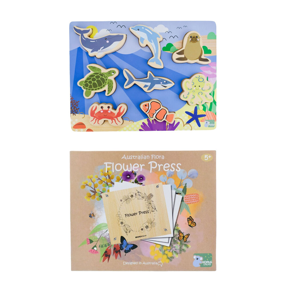 Koala Dream Kaper Kidz Sea Animal Wooden Puzzle & Australian Flora Craft 3y