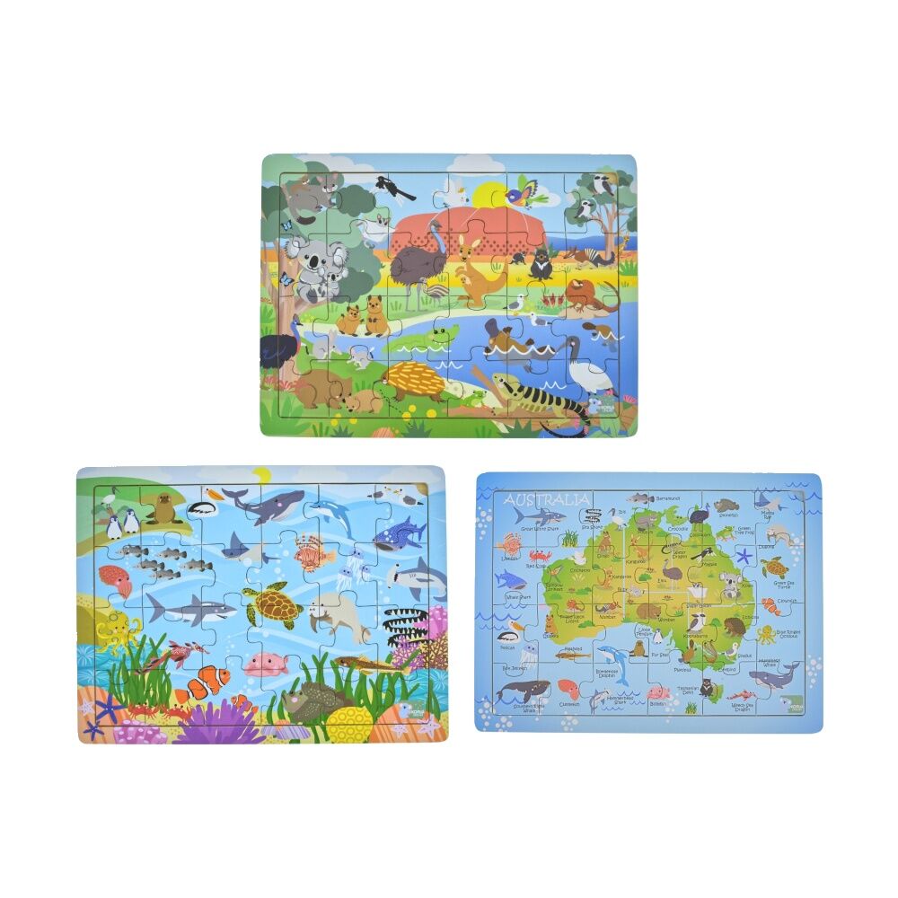Koala Dream Kids Jigsaw Puzzle Set Aussie Sea Animals and Map 24pc