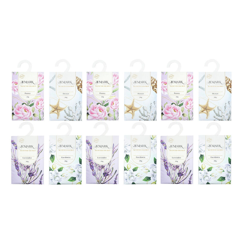 Jemark Fragrance Sachet 20g Scent Assorted Peony/Ocean/Lavender/Gardenia (12 Pack)